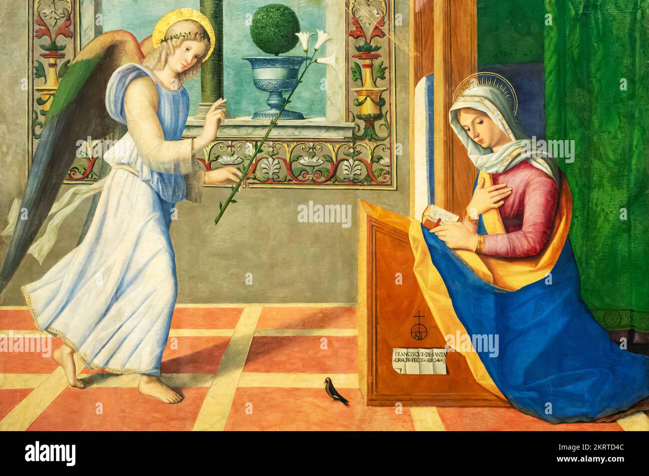 galerie d'art accademia carrara : annonciation, francesco di simone da santacroce, 1504, bergame, italie Banque D'Images