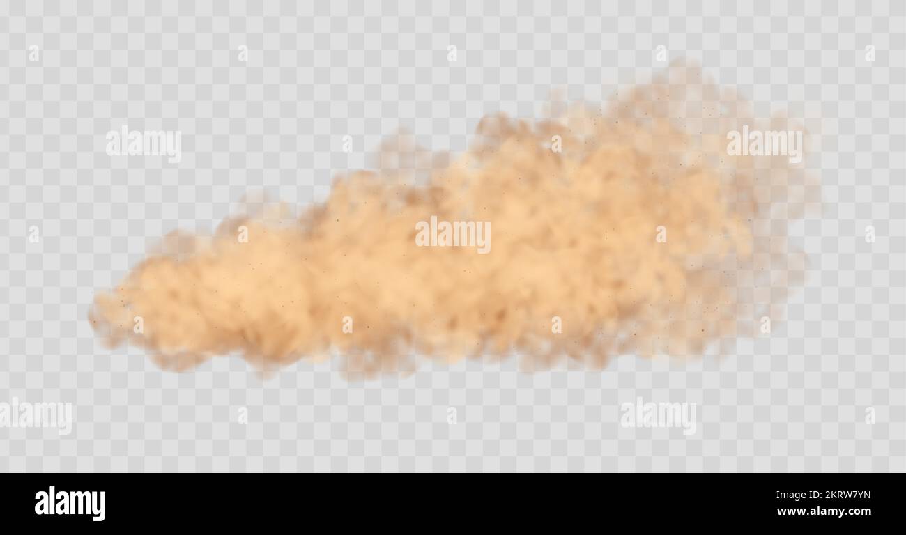 Nuage de poussières isolé sur fond transparent. Tempête de sable, poudre beige concept d'explosion. Illustration de Vecteur