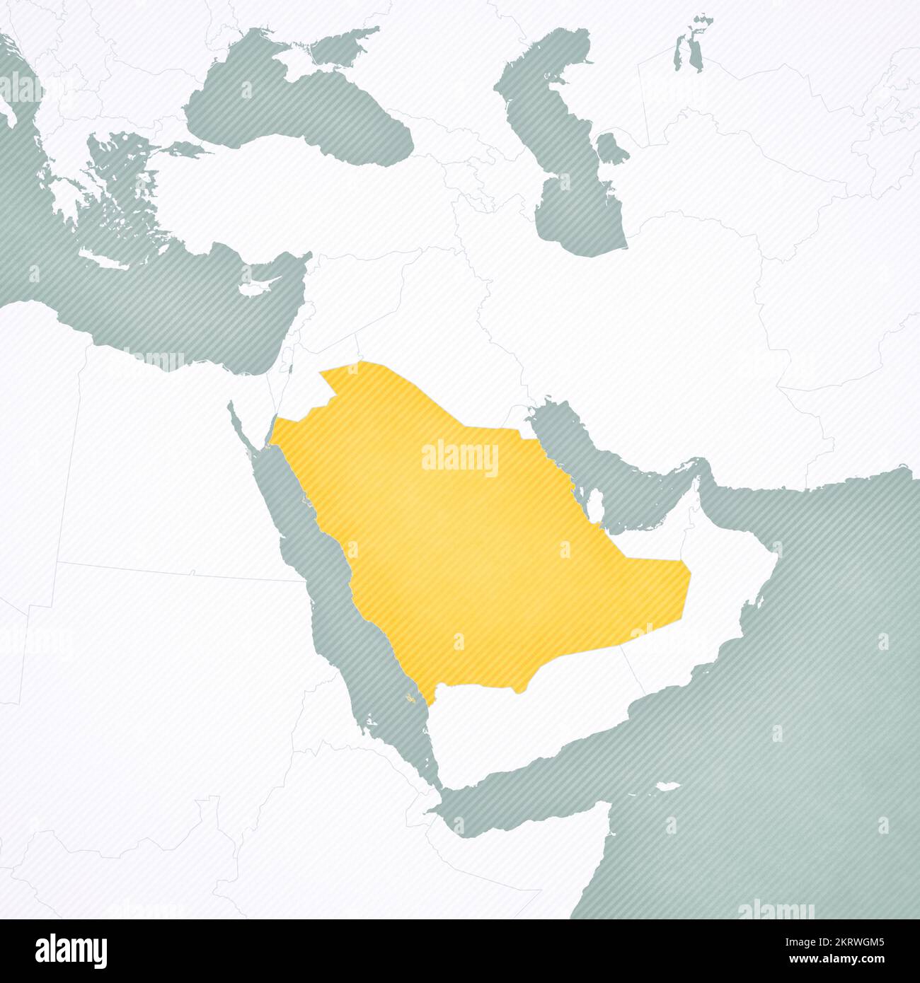 Arabie saoudite sur la carte du Moyen-Orient (Asie occidentale) avec un arrière-plan vintage à rayures douces. Banque D'Images