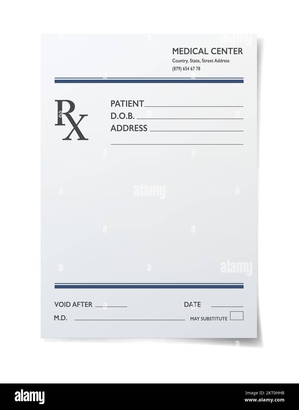 Formulaire de prescription médicale réaliste. Feuille de papier vierge ...