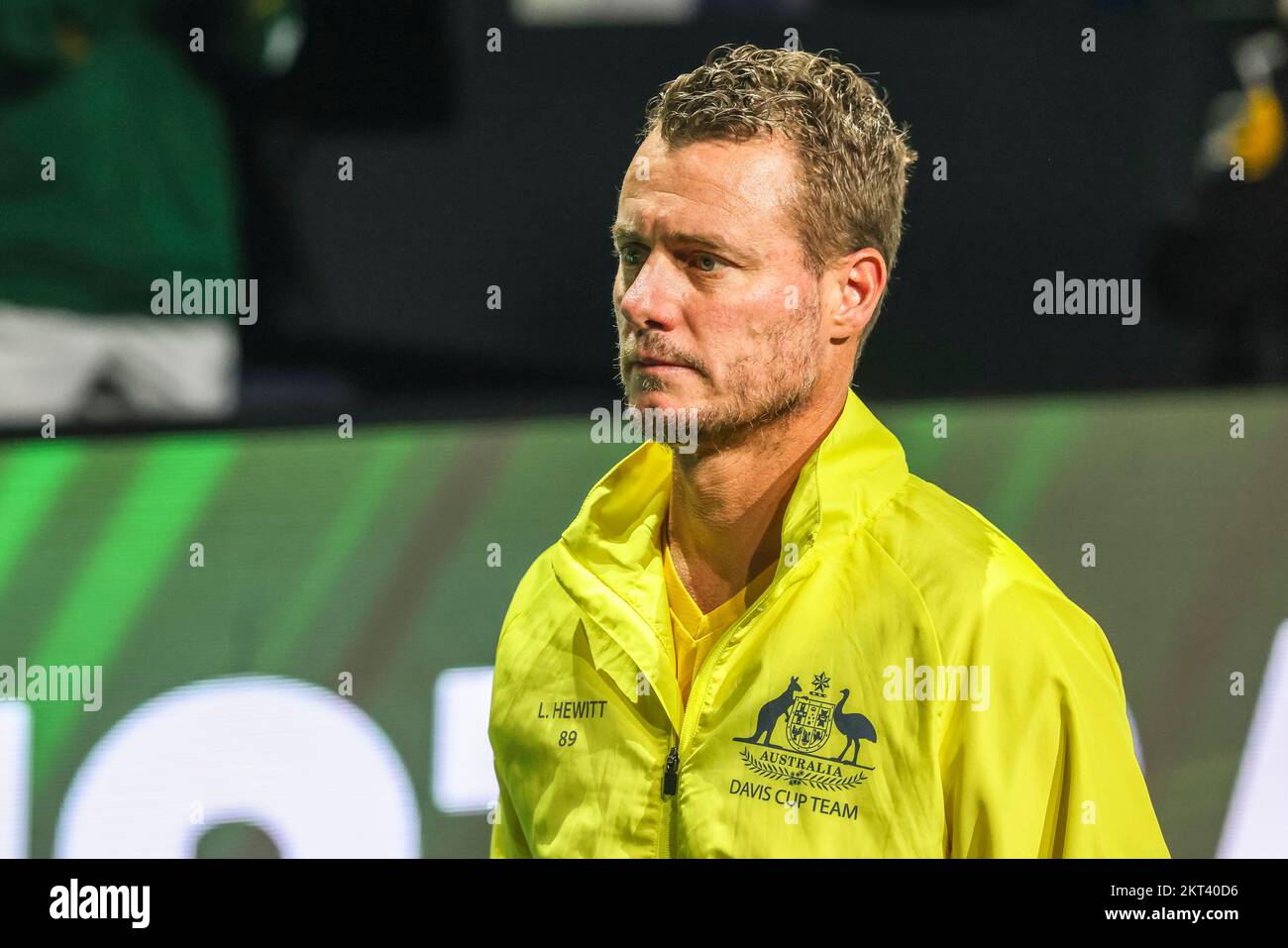 Lleyton Hewitt, le capitaine de l'équipe australienne, réagit déçu après la défaite de la finale de la coupe Tenns Davis à Malaga, en Espagne Banque D'Images