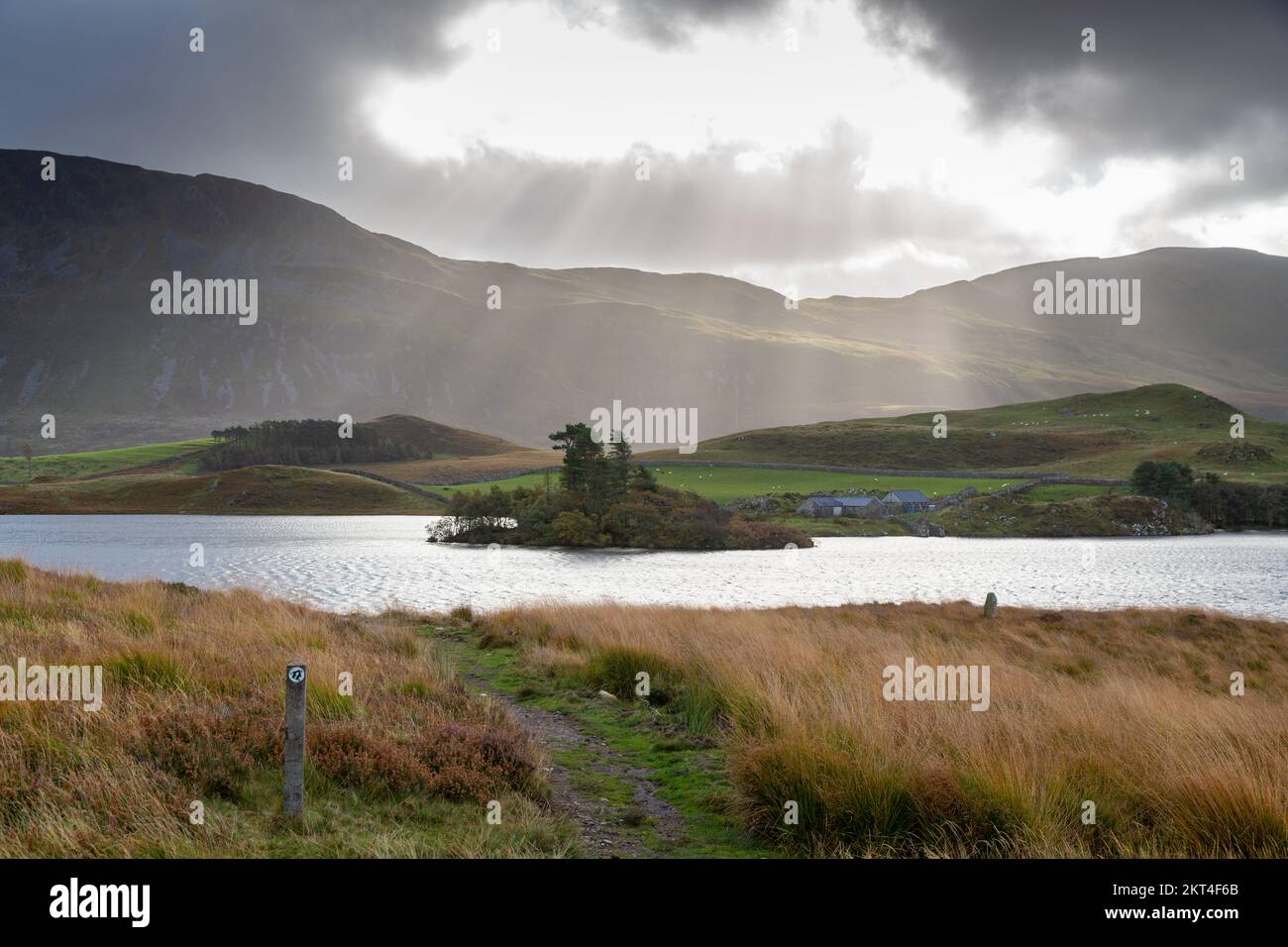 Magnifiques poutres au-dessus des lacs Cregennan, Snowdonia, pays de Galles, Royaume-Uni Banque D'Images