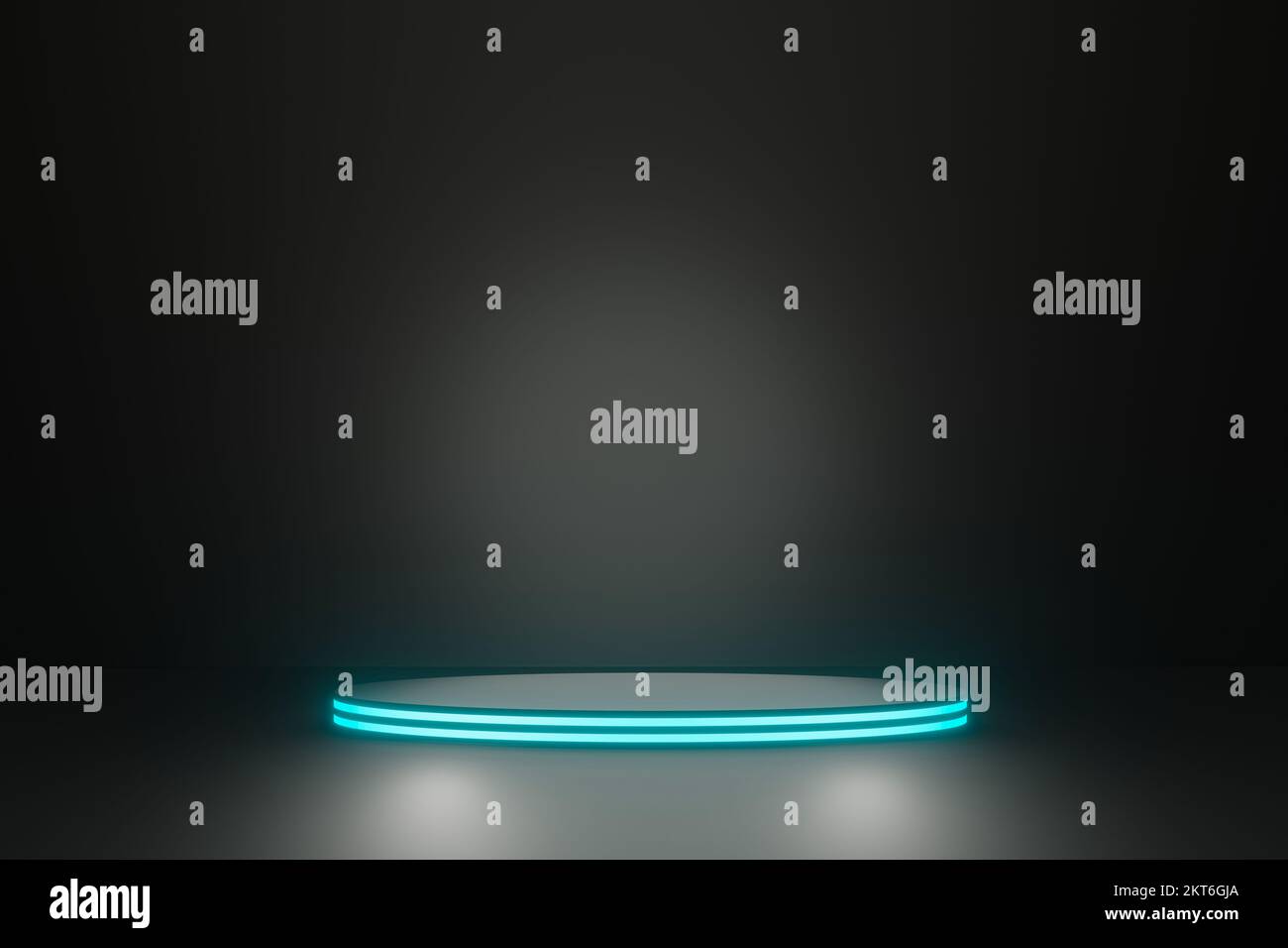 scène vide lumineuse noire et bleue dans le rendu 3d sombre, plate-forme podium pour les produits de promotion. Banque D'Images