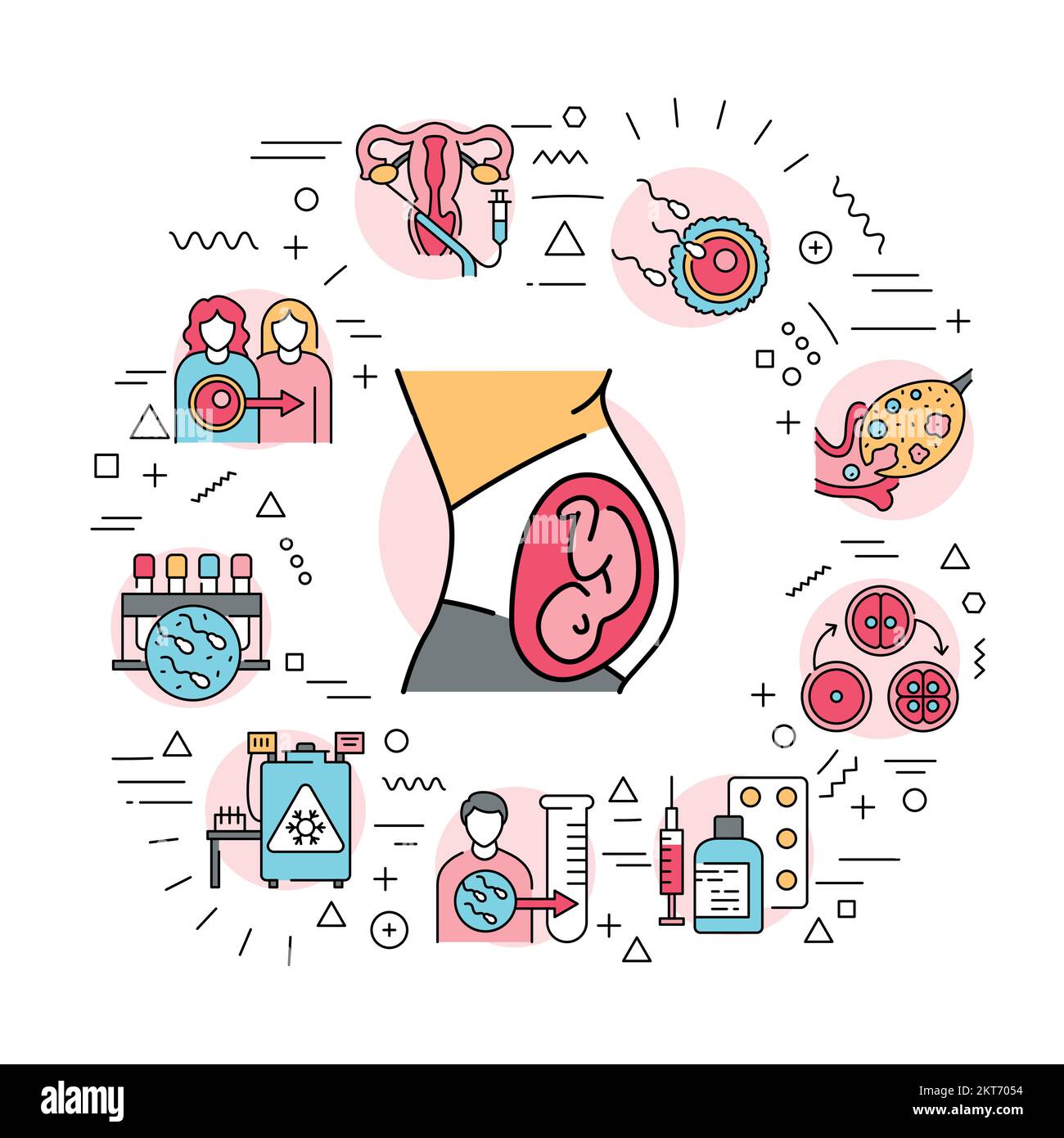 Bannière web de fertilisation. Traitement de l'infertilité. Infographies avec icônes linéaires sur fond blanc. Illustration de Vecteur