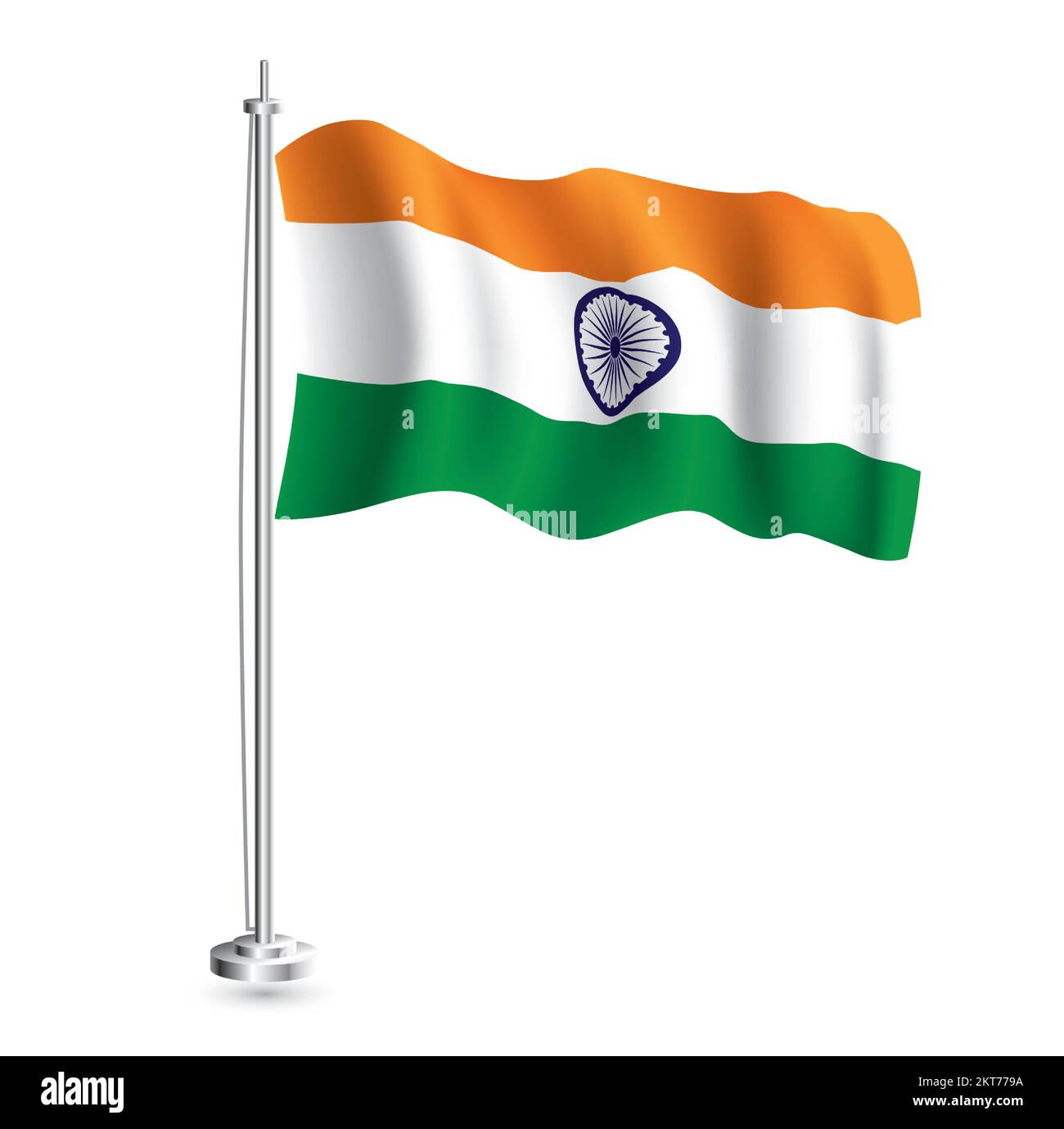 Drapeau indien. Drapeau vague réaliste isolé du pays de l'Inde à Flagpole. Illustration vectorielle. Illustration de Vecteur