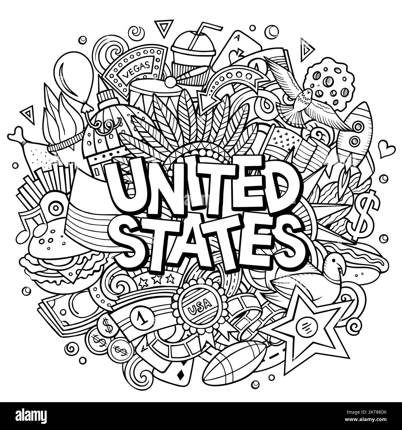 Illustration d'un dessin animé à la main aux États-Unis. Illustration de Vecteur