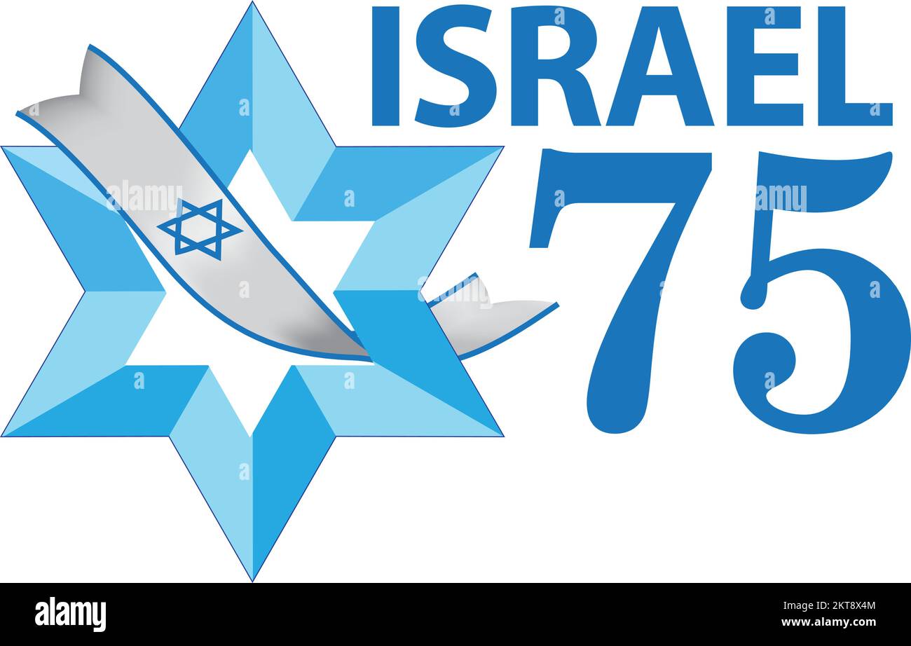 Célébration de l'anniversaire de l'indépendance d'Israël (Yom Ha'atzmaut) avec étoile de David et bannière drapeau. Illustration de Vecteur