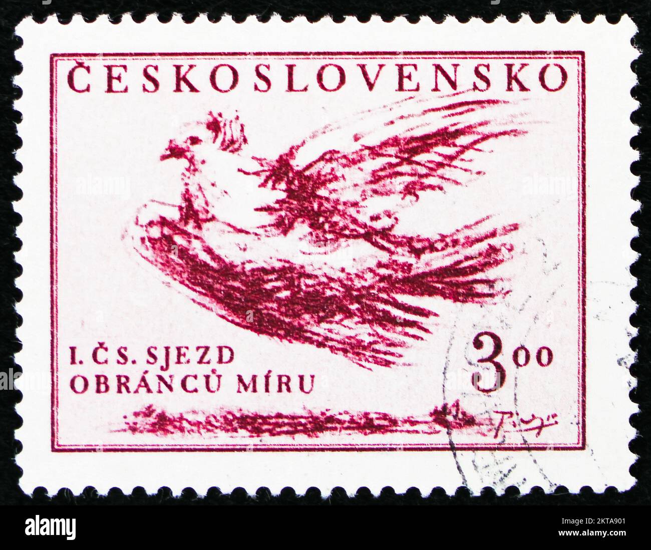 MOSCOU, RUSSIE - 29 OCTOBRE 2022: Timbre-poste imprimé en Tchécoslovaquie montre Dove par Picasso, tchécoslovaque défenseurs de la paix, 1st série du Congrès, ci Banque D'Images