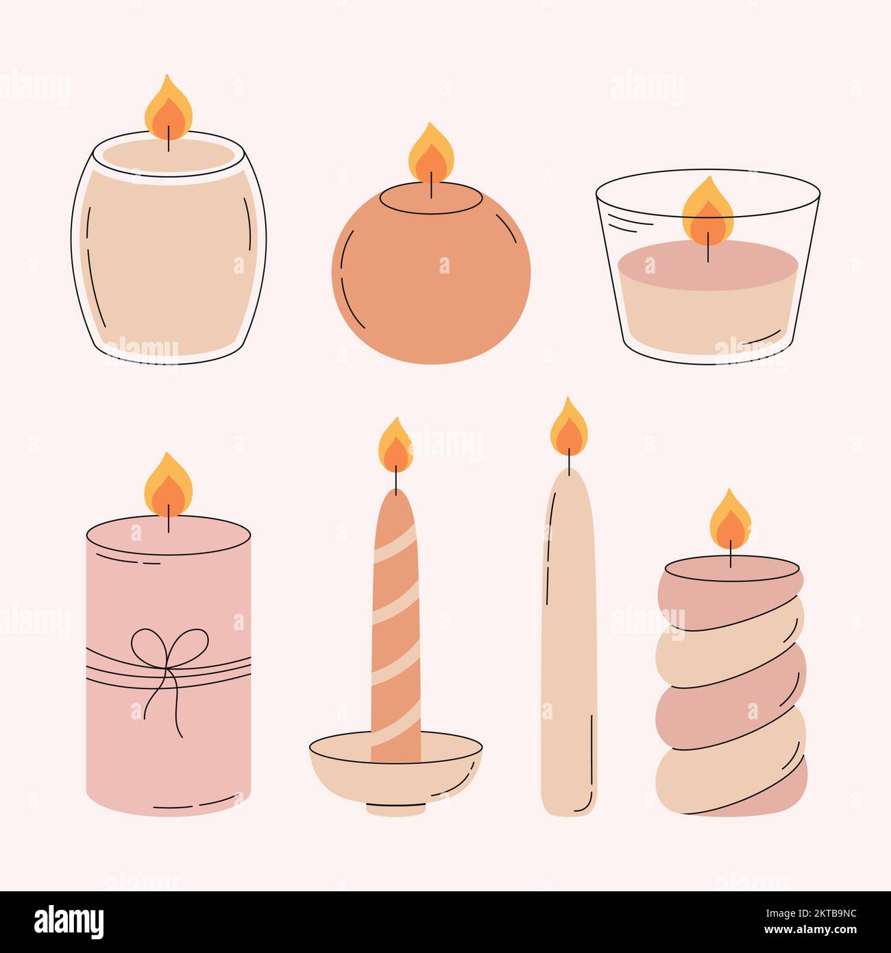 Ensemble de bougies décoratives modernes. Bougies de cire pour l'aromathérapie maison, la détente et le spa. Illustration vectorielle Illustration de Vecteur