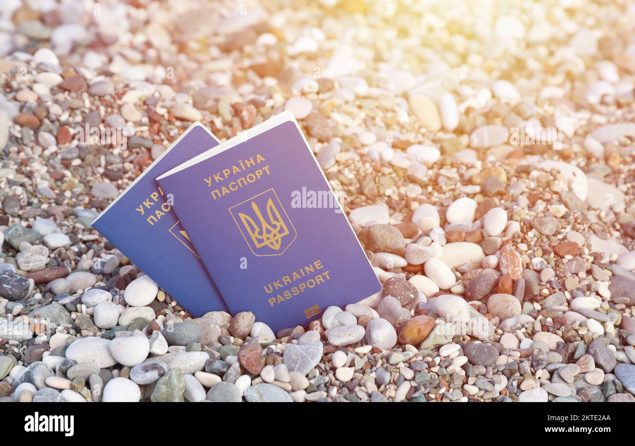 Le nouveau passeport biométrique ukrainien vous permet de voyager dans les pays européens de l'Union européenne sans visa. Document d'identité électronique gratuit Visa. Les Ukrainiens obtiennent de nouveaux passeports d'interntational Banque D'Images