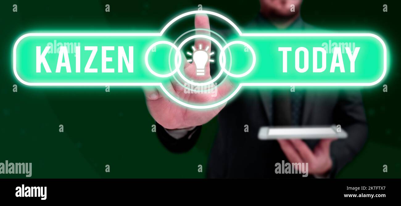 Légende du texte présentant Kaizen, Word pour une philosophie d'entreprise japonaise d'amélioration des pratiques de travail Banque D'Images