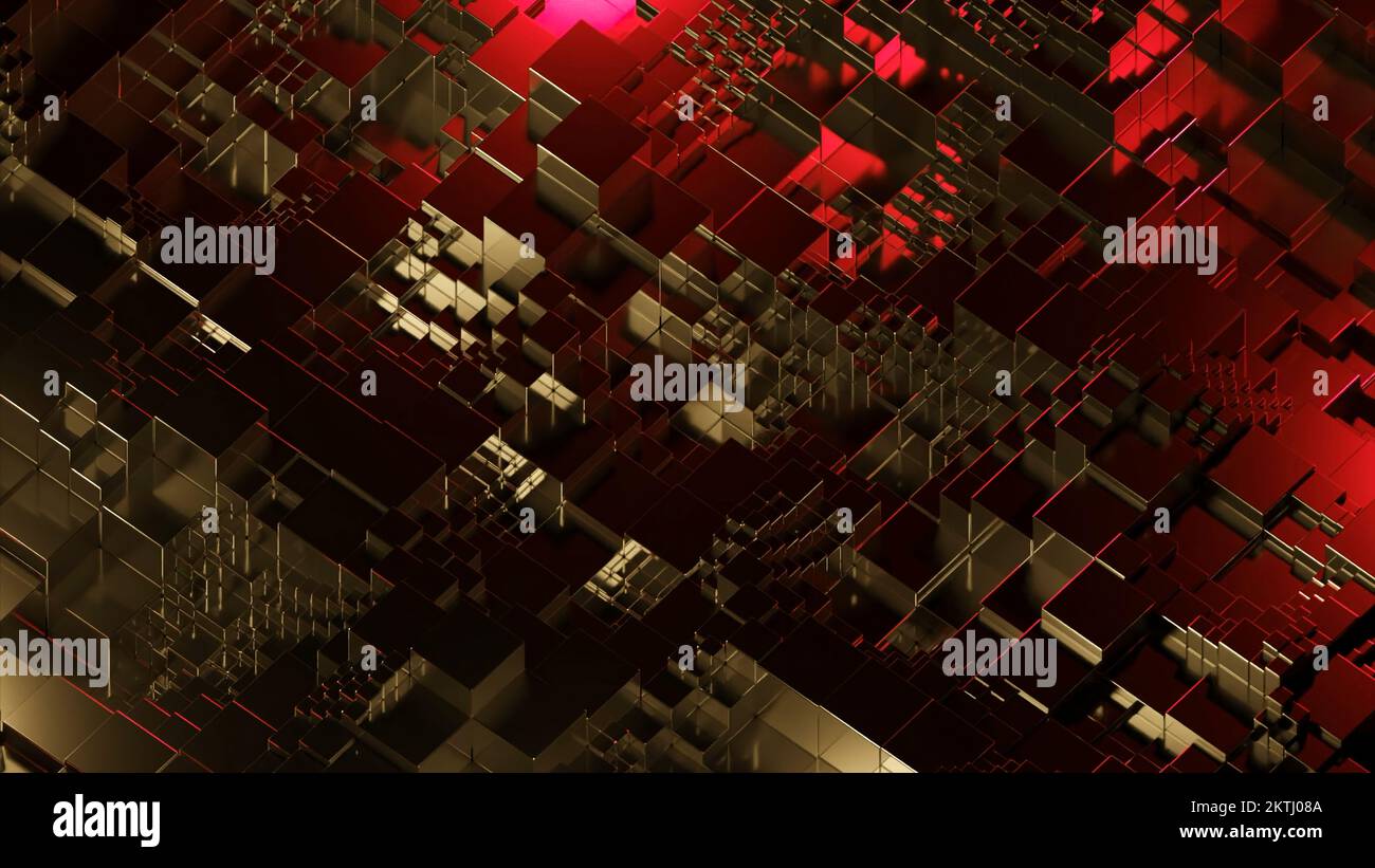 Espace avec distorsions d'onde et formes carrées. Conception. Les ondes de distorsion se déplacent en forme de carré. L'arrière-plan des carrés géométriques est déformé comme une ondulation Banque D'Images