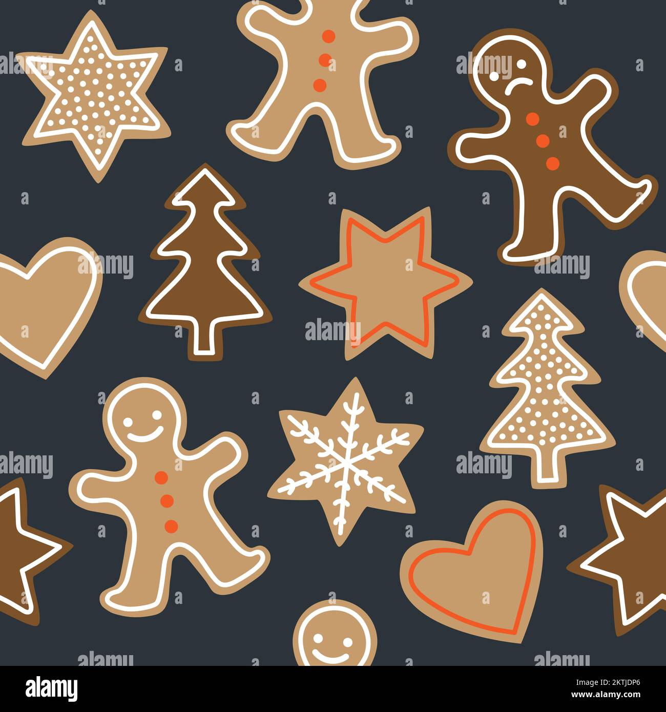 Motif sans couture avec biscuits de Noël sur fond sombre. Illustration de Vecteur