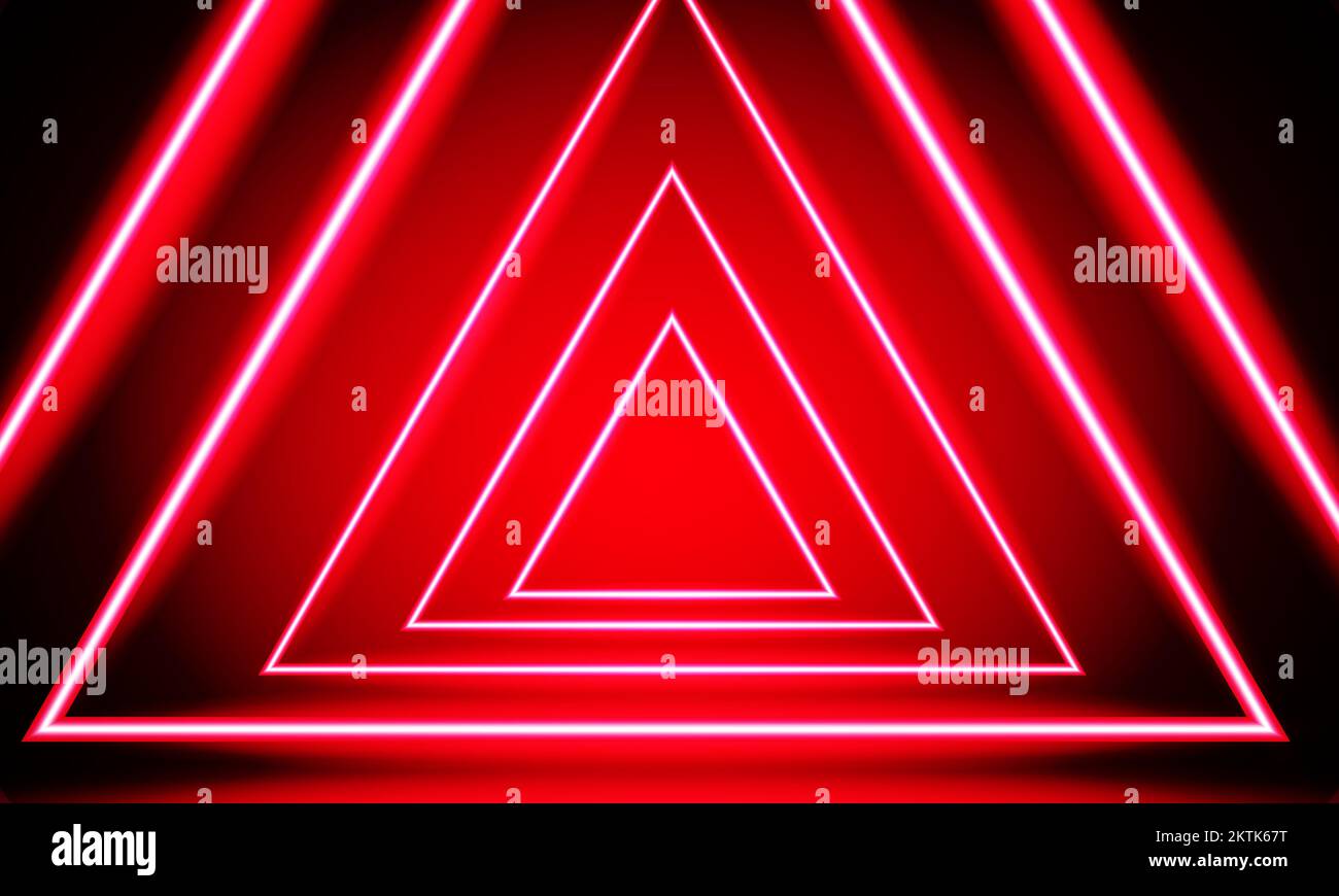 triangle rouge effet néon abstrait. Tunnel de technologie numérique, arrière-plan abstrait de technologie futuriste. 3D rendu Illustration de Vecteur