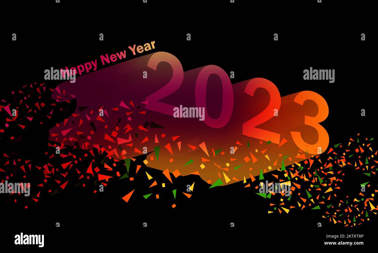 Bonne année 2023. Avec effet 3D et arrière-plan sombre coloré. Illustration de Vecteur