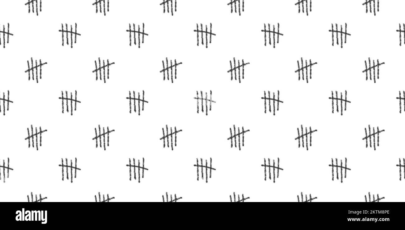 Le motif de tally du charbon est sans couture. Répétition de l'arrière-plan des symboles numéro 5. Panneaux de comptage de jour sur le mur de la prison. Papier de raclage ou d'emballage, tissu, motif en tissu. Illustration graphique vectorielle Illustration de Vecteur