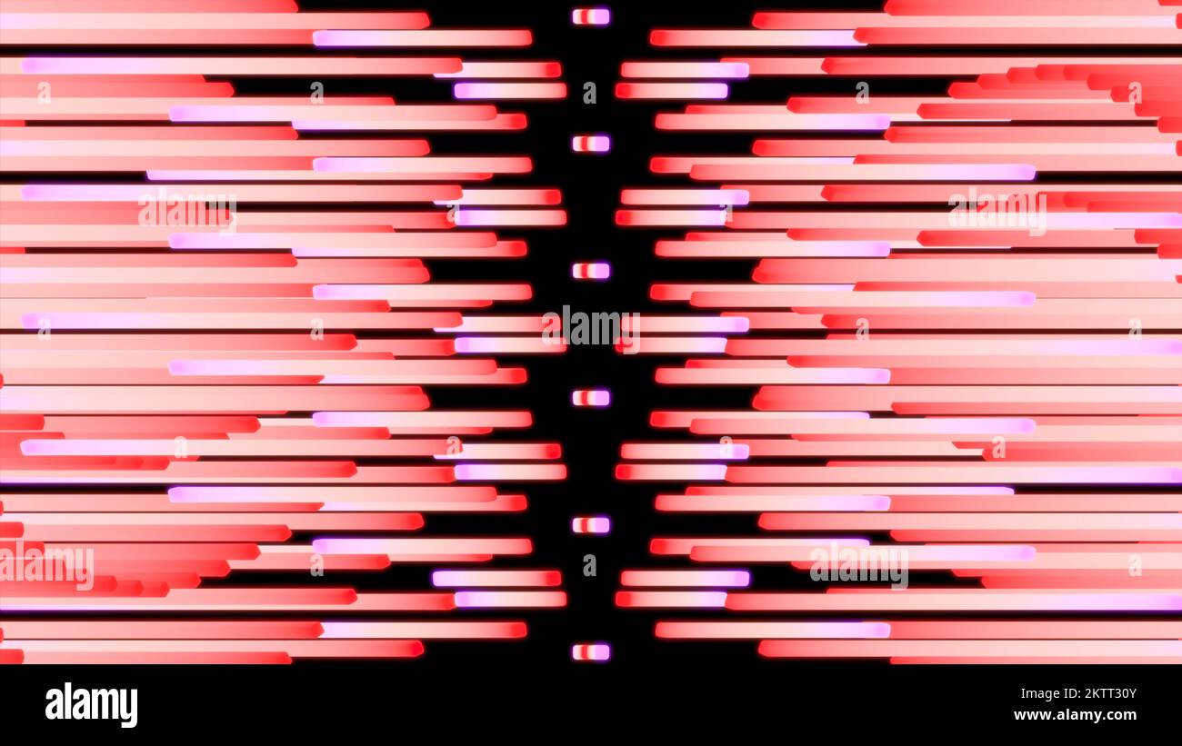 Cascade abstraite de bandes horizontales lumineuses sur fond noir. Conception. Flux de nombreuses lignes mobiles Banque D'Images