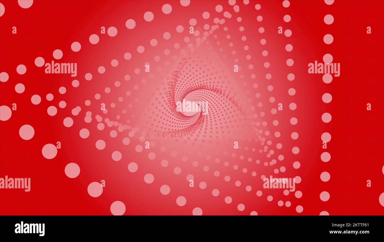 Arrière-plan rouge et orange. Motion.petits cercles blancs créant des triangles dans l'animation qui sortent du tunnel. 4K images de haute qualité Banque D'Images