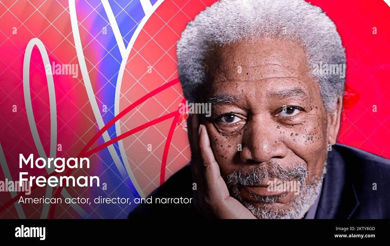 Morgan Freeman face sur fond géométrique abstrait. Mouvement. Présentation de célébrités sur des formes colorées. Pour usage éditorial uniquement Banque D'Images