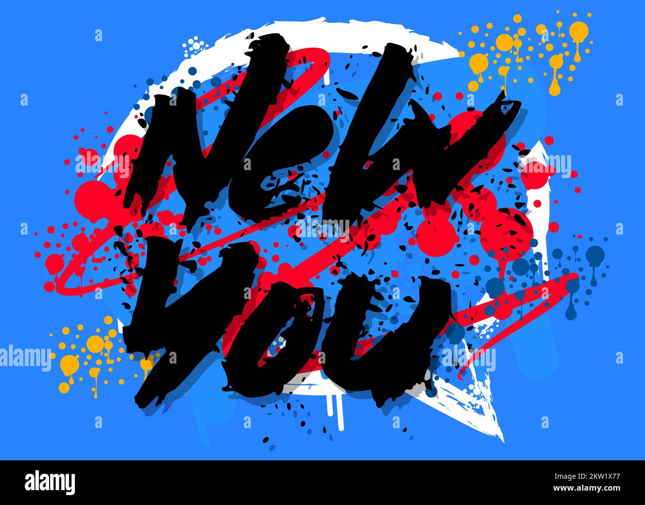 Nouveau vous. Balise Graffiti. Résolution du nouvel an. Décoration moderne abstraite d'art de rue réalisée dans le style de peinture urbain. Illustration de Vecteur