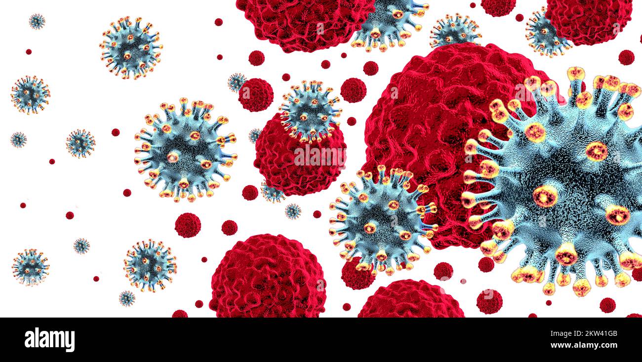 Virus oncolytique immunologie et immunothérapie et vaccin contre le cancer traitement comme traitement pour tuer les cancers en attaquant la cellule tumorale maligne Banque D'Images