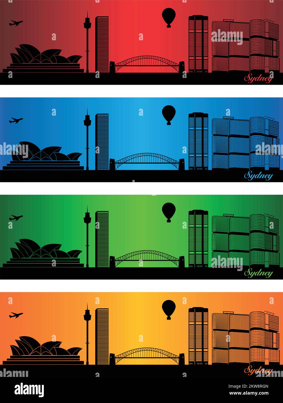 La ville de Sydney dans quatre couleurs différentes - illustration, ville en couleurs fond, ville de Sydney Illustration de Vecteur