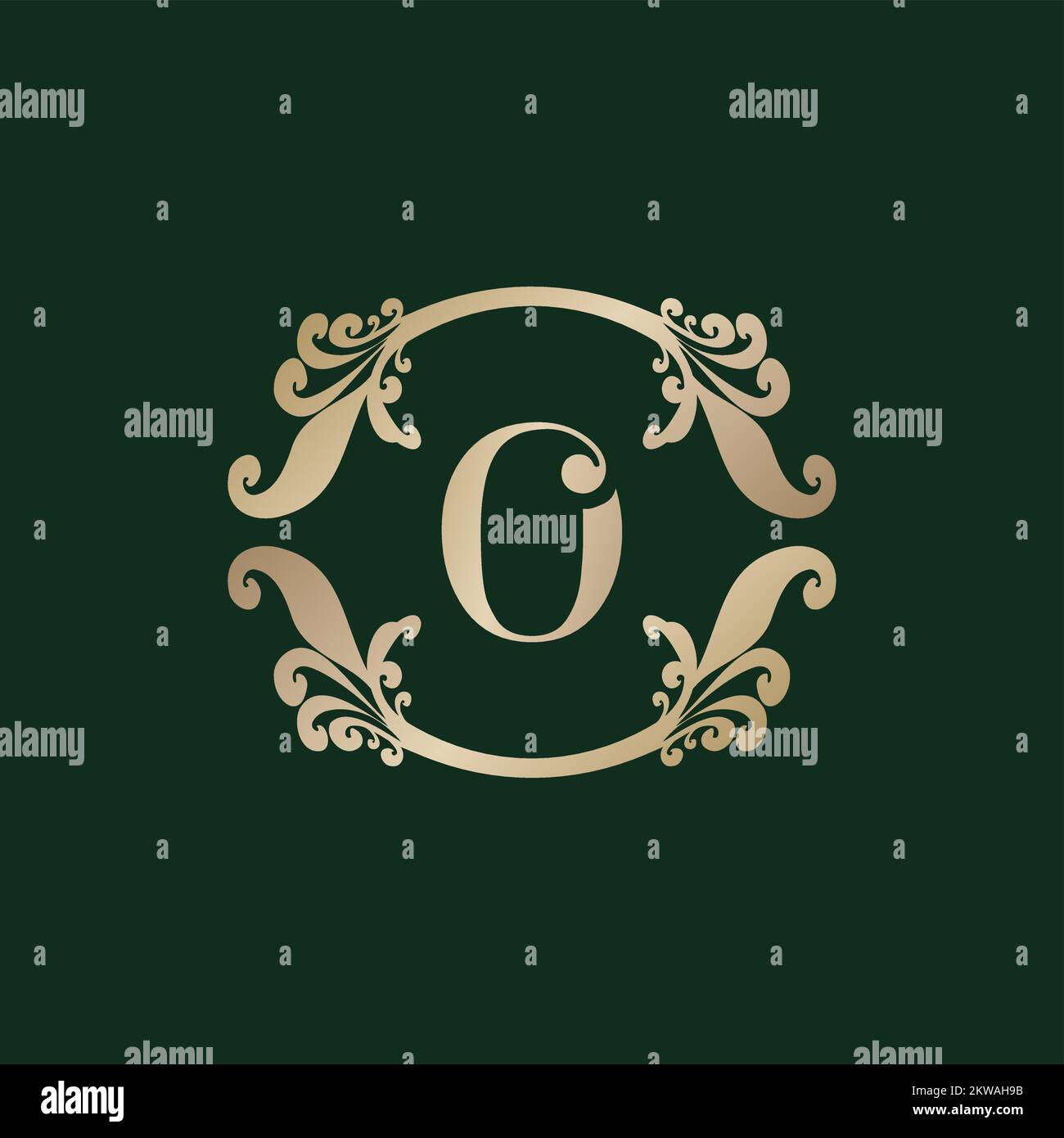 Lettre O logo Alphabet avec cadre doré décoratif de luxe. Décoration élégante à motif fleuri curl. Illustration de Vecteur