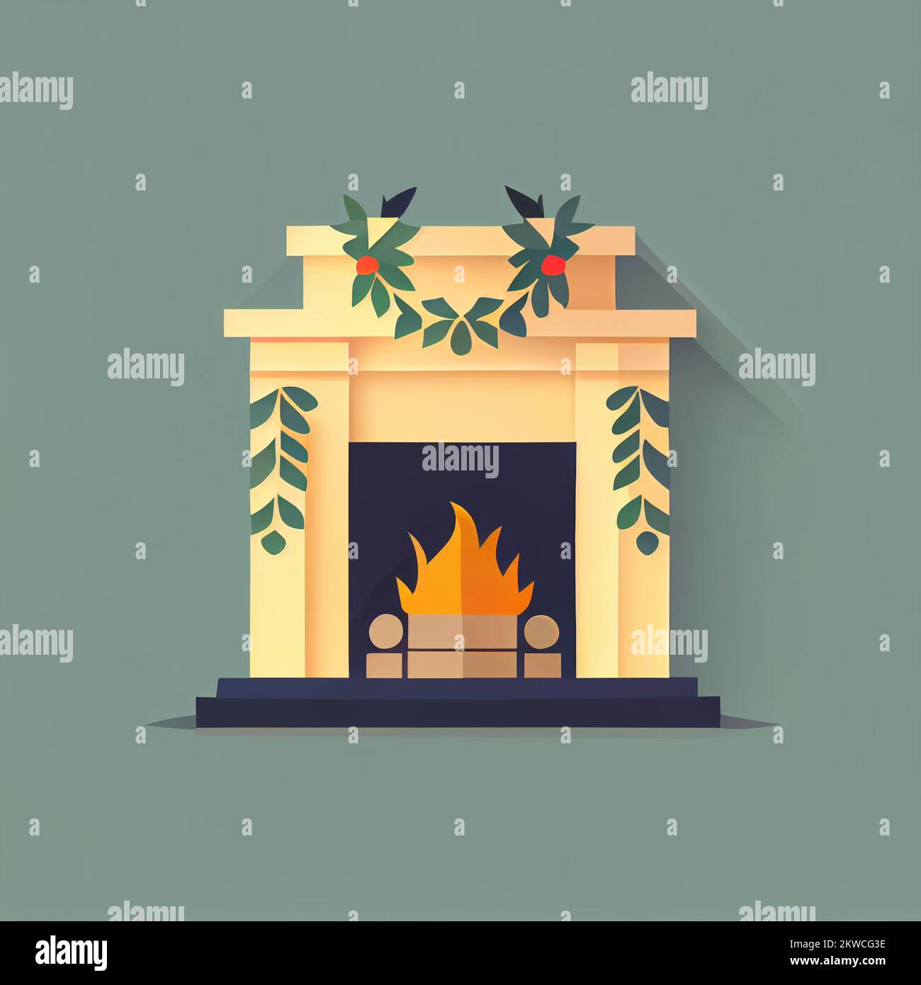 Cheminée de Noël classique. Bonne décoration de nouvel an. Joyeux Noël. illustration de style plat Banque D'Images