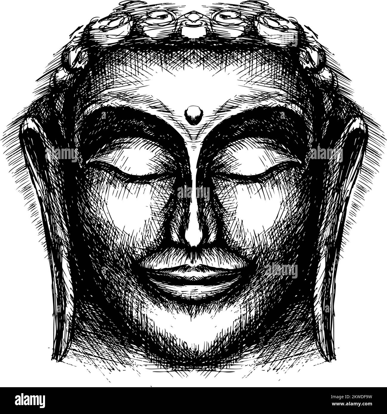 Dessin à la main Illustration du visage de Bouddha souriant contre sur fond blanc Illustration de Vecteur
