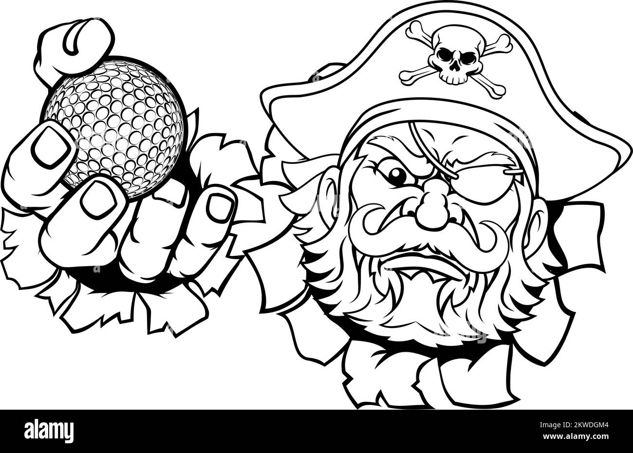 Craton de mascotte de sport Pirate Golf ball Illustration de Vecteur