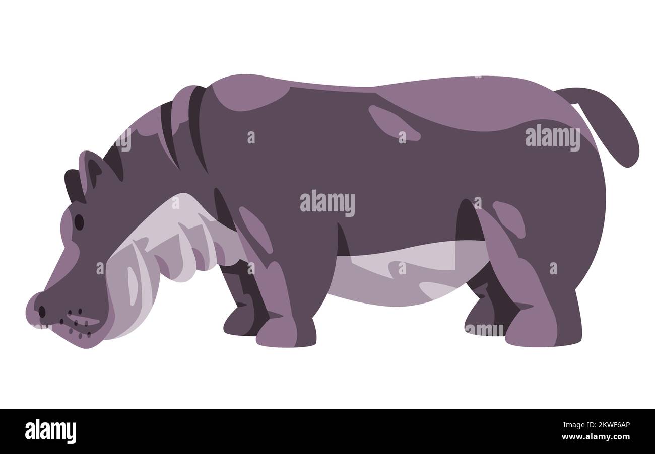 Hippo hippopotamus amphibius grande illustration d'animal africain gris dans le style de dessin animé plat Illustration de Vecteur