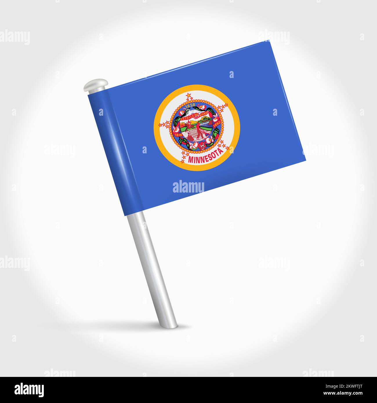 Icône représentant un drapeau PIN de carte Minnesota. Marqueur de carte de l'avant sur une aiguille en métal. 3D illustration vectorielle réaliste. Illustration de Vecteur