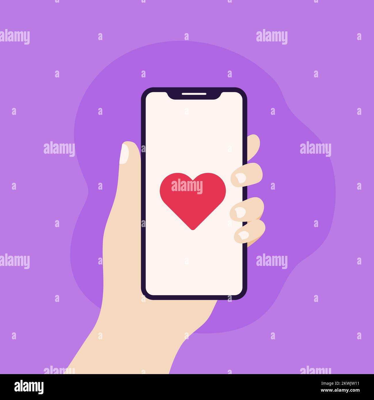 Main tenant le smartphone en position horizontale. Concept d'amour, application de rencontres, relations romantiques. Illustration vectorielle, conception plate Illustration de Vecteur Main tenant le smartphone en position horizontale. Concept d'amour, application de rencontres, relations romantiques. Illustration vectorielle, conception plate Illustration de Vecteur