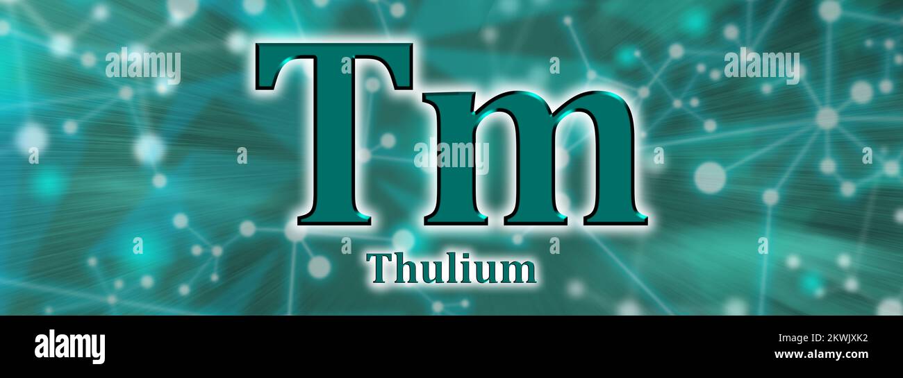 Symbole TM. Élément chimique de thulium sur fond de réseau vert Banque D'Images