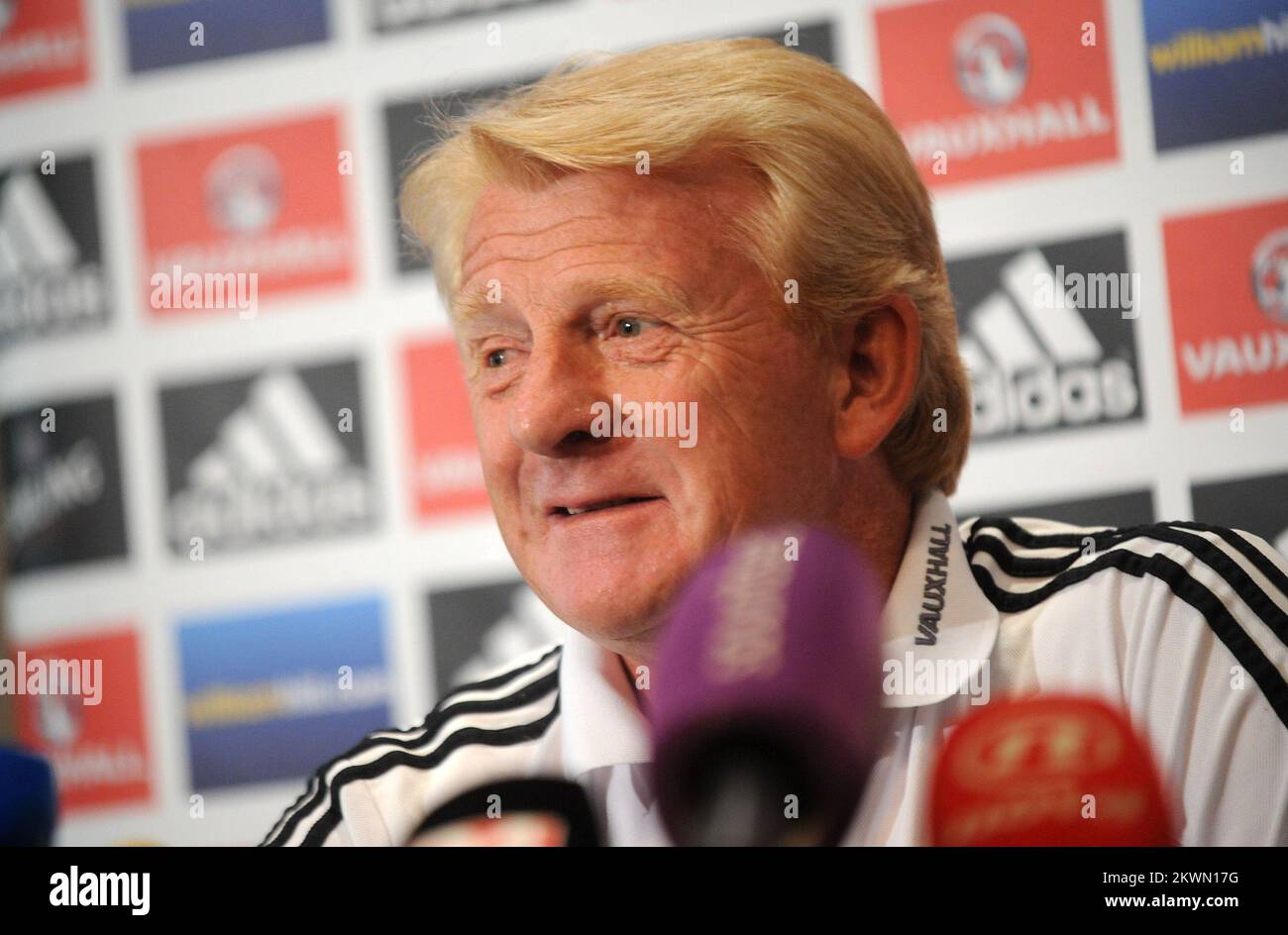 Gordon Strachan, responsable écossais, lors de la conférence de presse à l'hôtel Sheraton de Zagreb, en Croatie. Banque D'Images