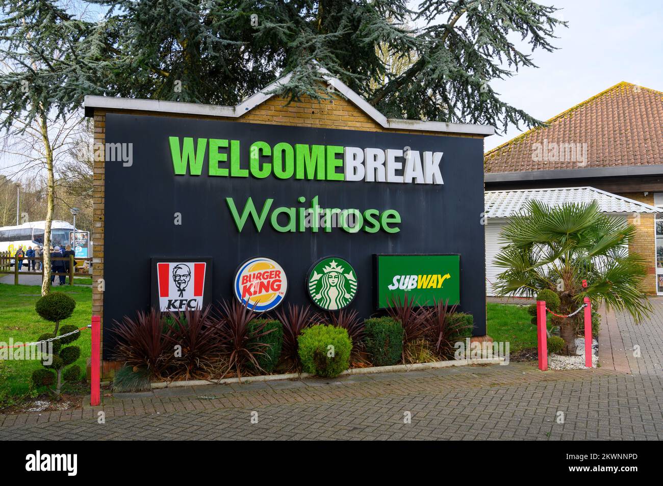 Bienvenue Services Break sur l'autoroute M11, Stansted, Angleterre. Banque D'Images