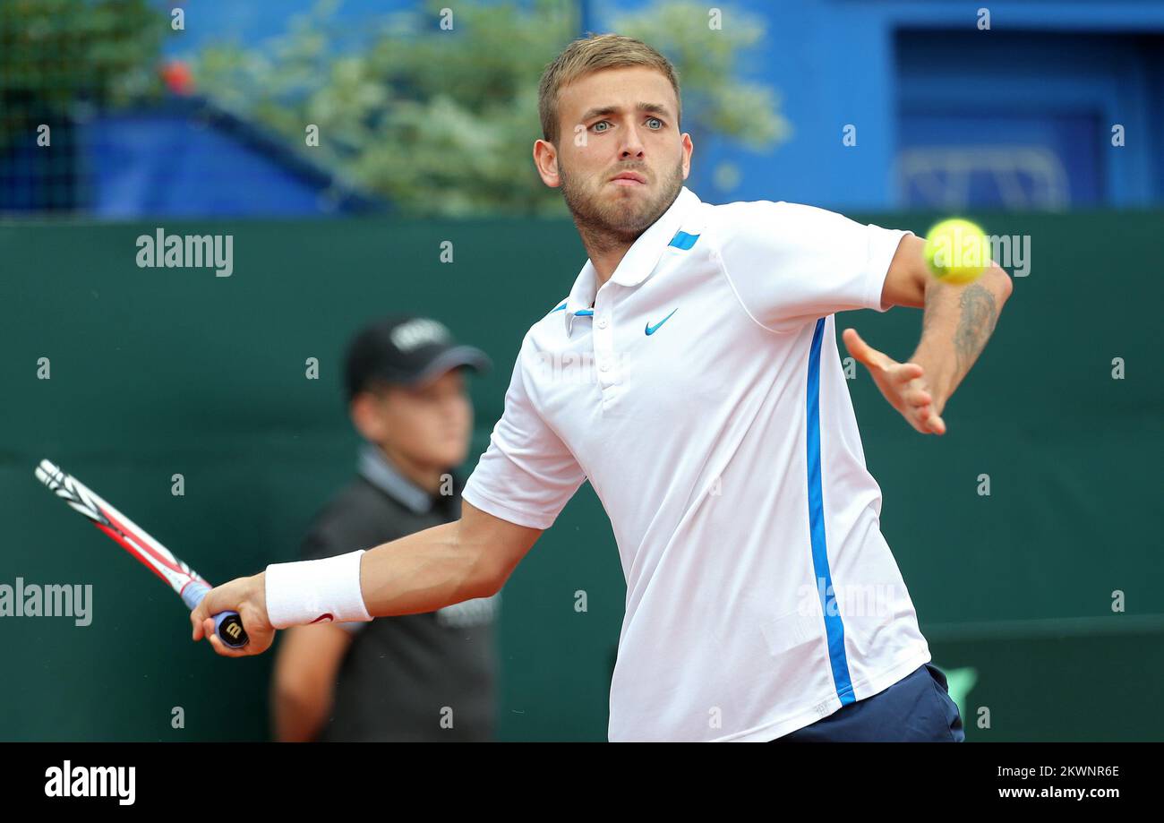 13.09.2013., stade Stella Maris, Umag, Croatie - coupe Davis par BNP Paribas World Group play-offs, Croatie - Grande-Bretagne, Ivan Dodig - Daniel Evans. Photo: Sanjin Strukic/PIXSELL Banque D'Images