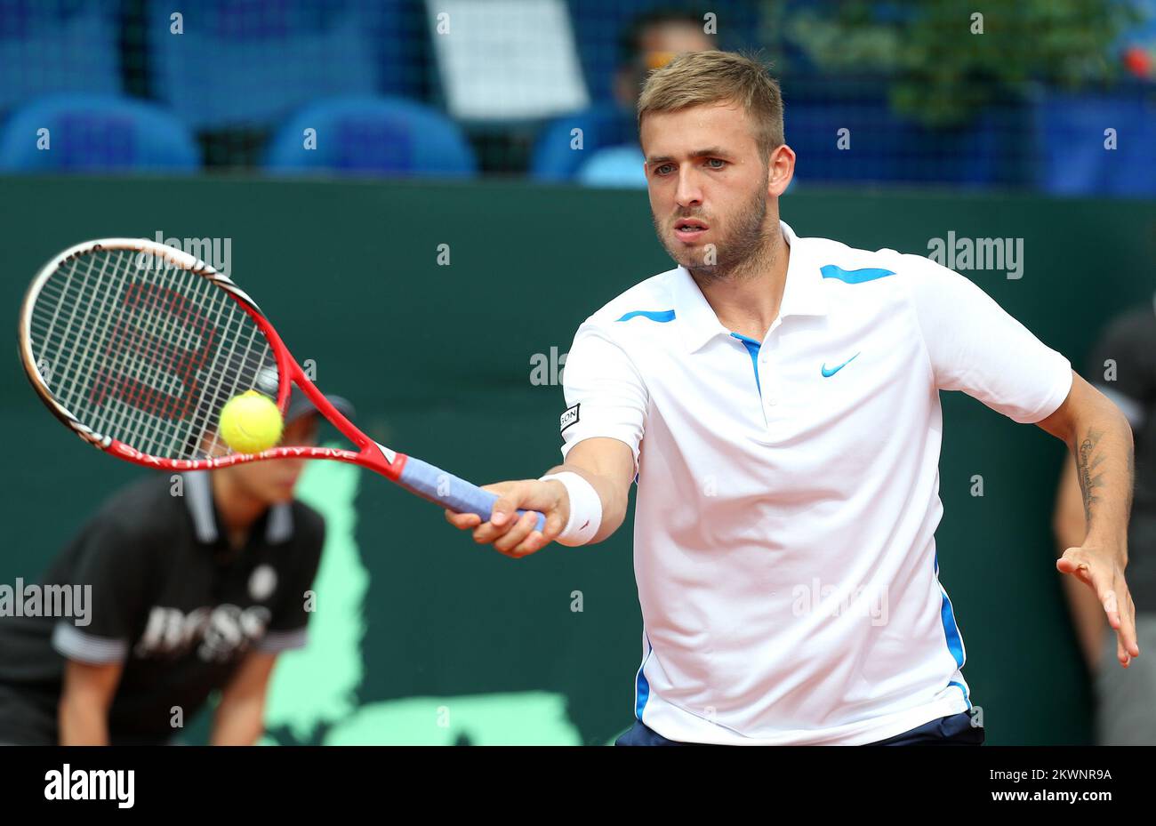 13.09.2013., stade Stella Maris, Umag, Croatie - coupe Davis par BNP Paribas World Group play-offs, Croatie - Grande-Bretagne, Ivan Dodig - Daniel Evans. Photo: Sanjin Strukic/PIXSELL Banque D'Images