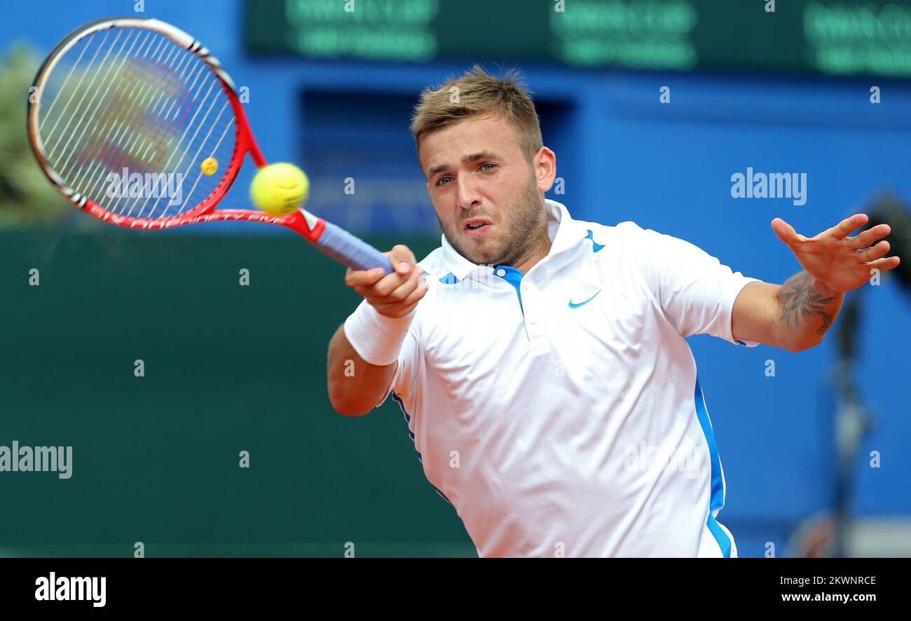 13.09.2013., stade Stella Maris, Umag, Croatie - coupe Davis par BNP Paribas World Group play-offs, Croatie - Grande-Bretagne, Ivan Dodig - Daniel Evans. Photo: Sanjin Strukic/PIXSELL Banque D'Images