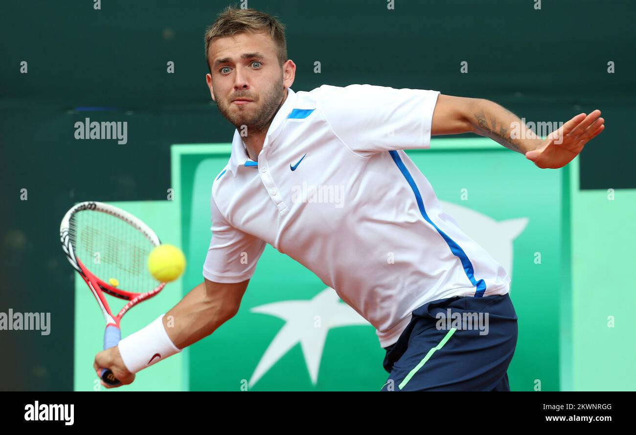 13.09.2013., stade Stella Maris, Umag, Croatie - coupe Davis par BNP Paribas World Group play-offs, Croatie - Grande-Bretagne, Ivan Dodig - Daniel Evans. Photo: Sanjin Strukic/PIXSELL Banque D'Images