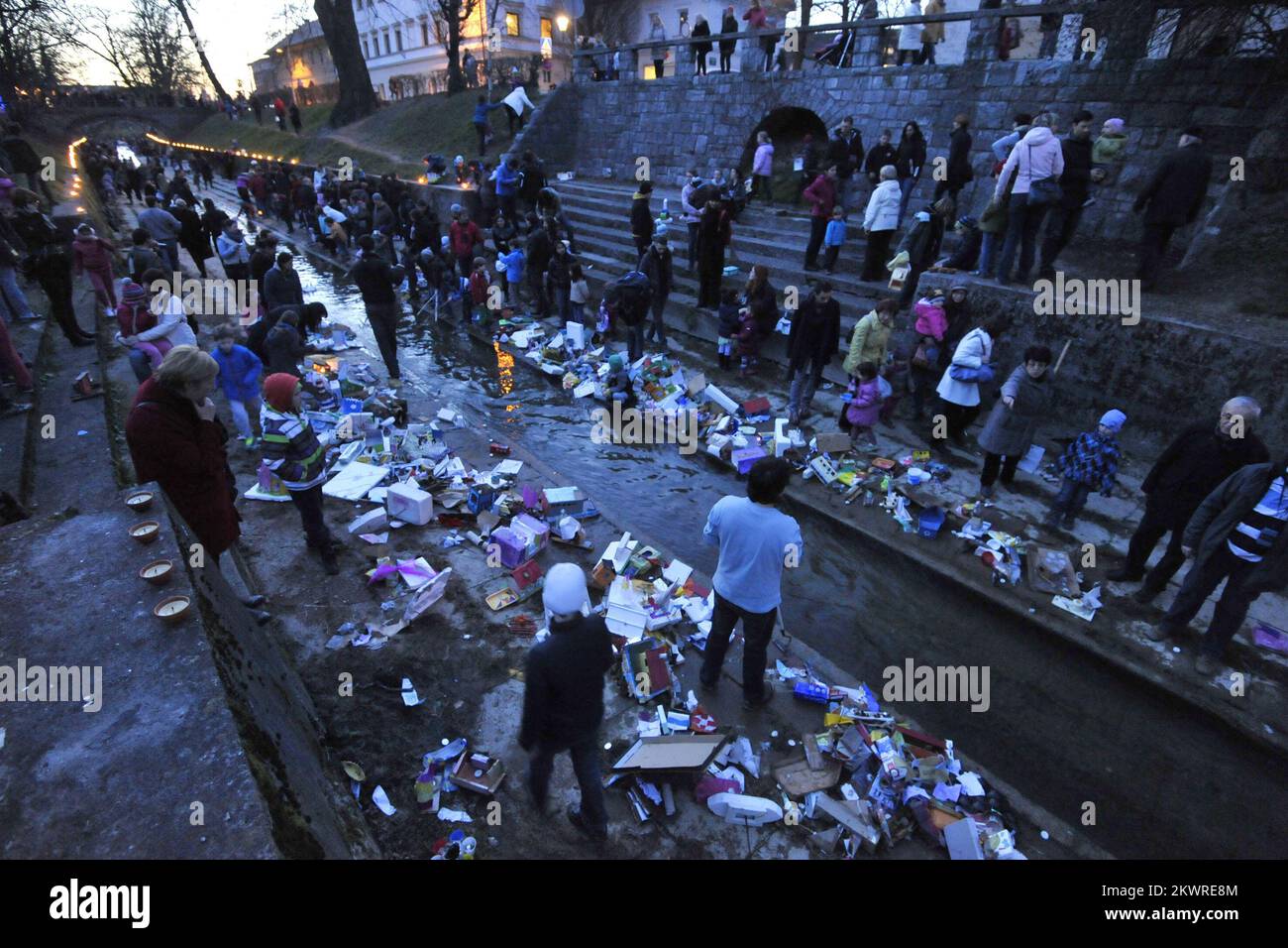 11.03.2014., Slovénie, Ljubljana - Gregorjevo, événement pour enfants au printemps, marqué par les palangriers de libération en bas de la Manche. Photo: Anze Petkovsek/Zurnal24/PIXSELL Banque D'Images