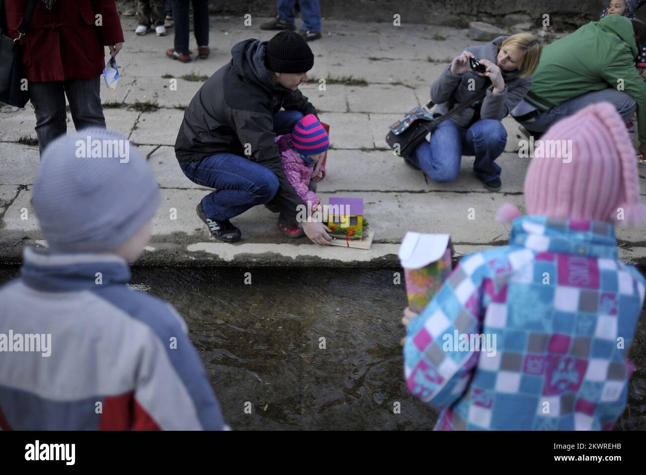 11.03.2014., Slovénie, Ljubljana - Gregorjevo, événement pour enfants au printemps, marqué par les palangriers de libération en bas de la Manche. Photo: Anze Petkovsek/Zurnal24/PIXSELL Banque D'Images