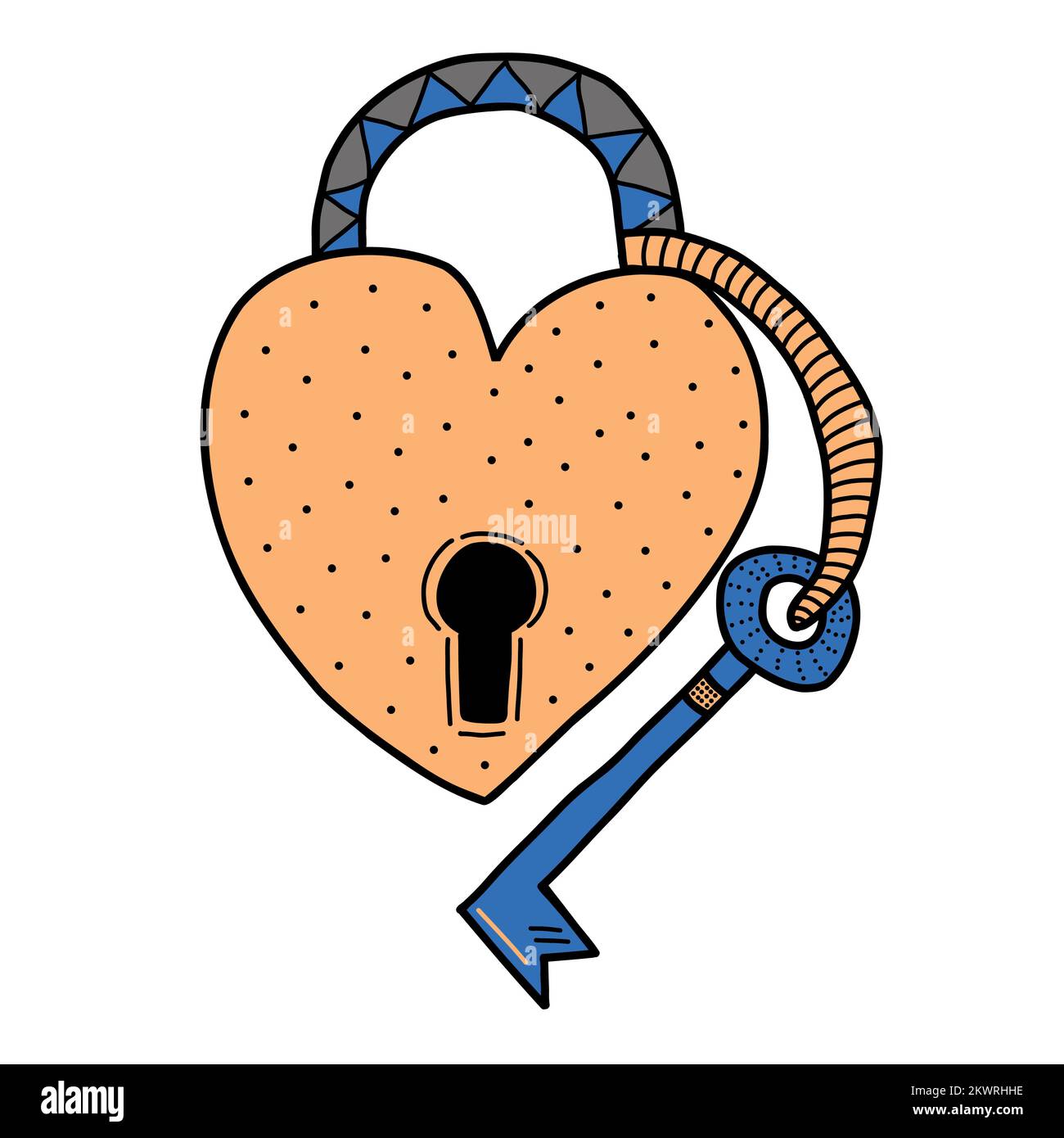 Tracé continu d'une ligne d'une serrure en forme de cœur et d'une clé. Illustration vectorielle Illustration de Vecteur