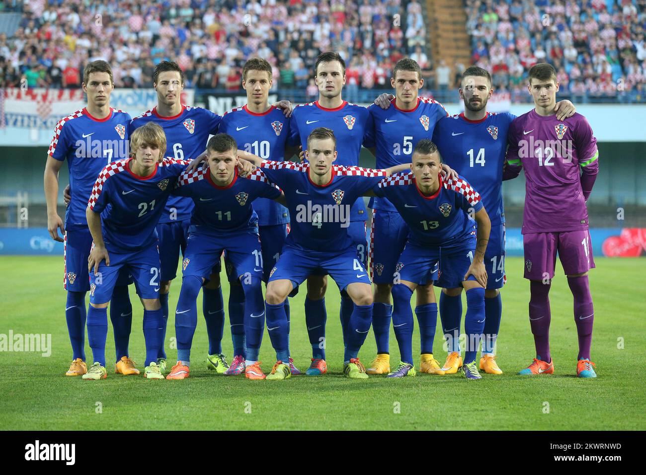 Groupe d'équipe croate Marko Pjaca, Matej Mitrovic, Mario Pasalic, Antonio Milic, Niko Datkovic, Marko Livaja, Dominik Livakovic, Alen Halilovic, Ante Rebic, Filip Bradaric, Mato Milos. Banque D'Images