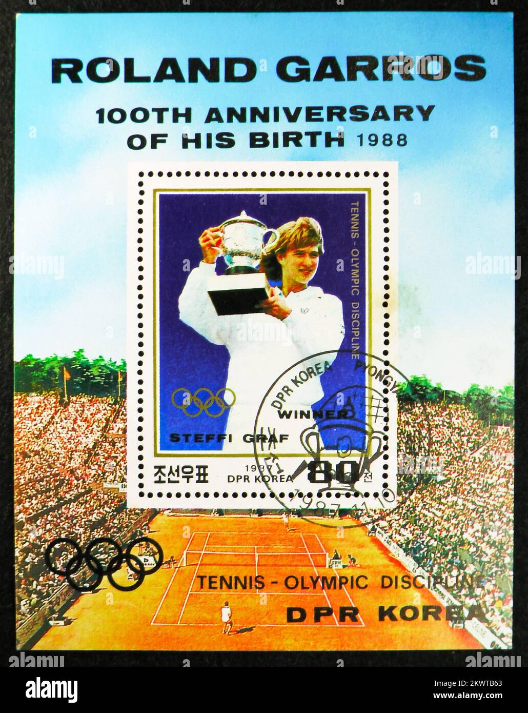 MOSCOU, RUSSIE - 29 OCTOBRE 2022: Timbre-poste imprimé en Corée montre Steffi Graf, série de tennis, vers 1987 Banque D'Images