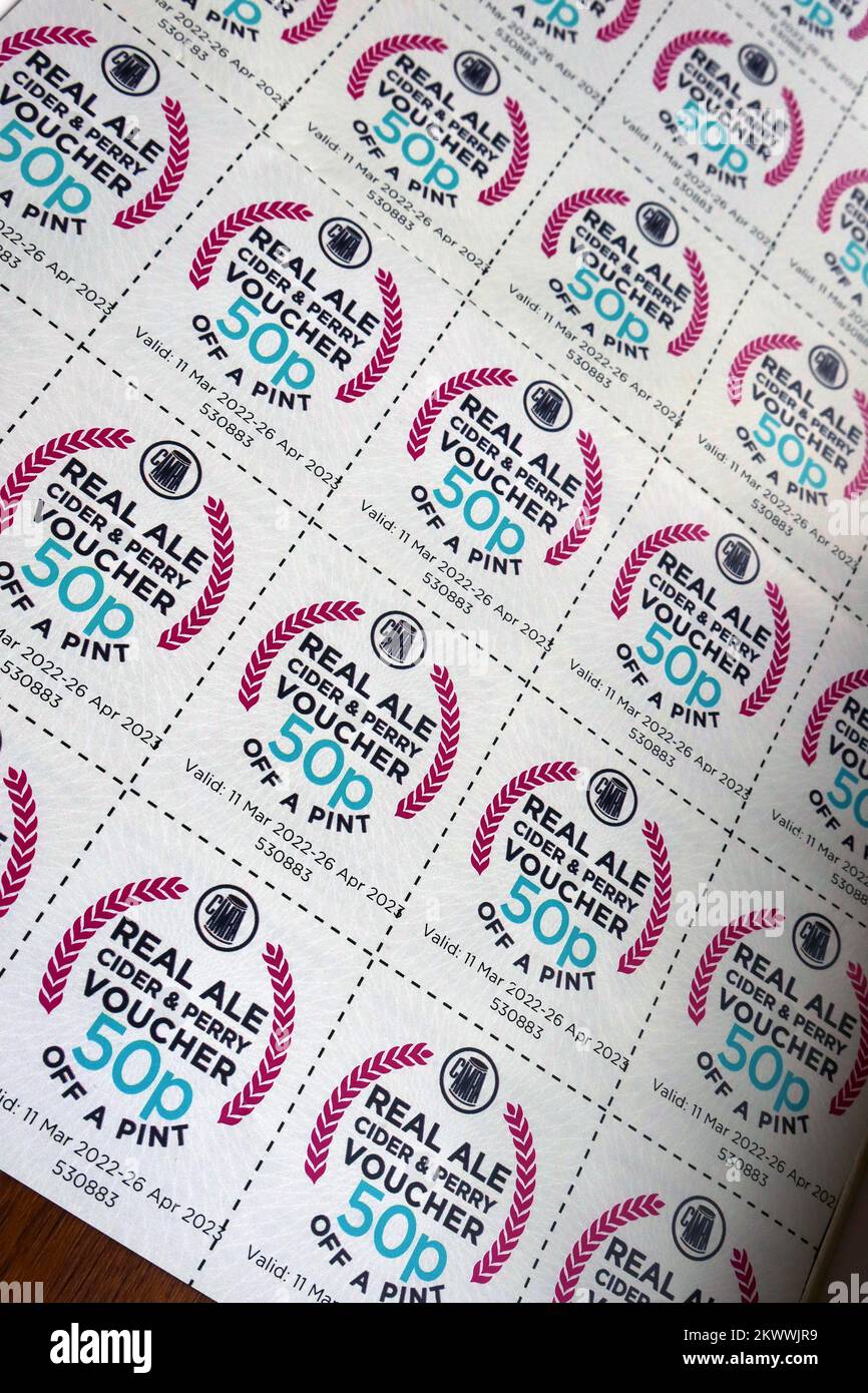 CAMRA, Campaign for Real Ale, 50p bons de réduction sur une pinte Banque D'Images