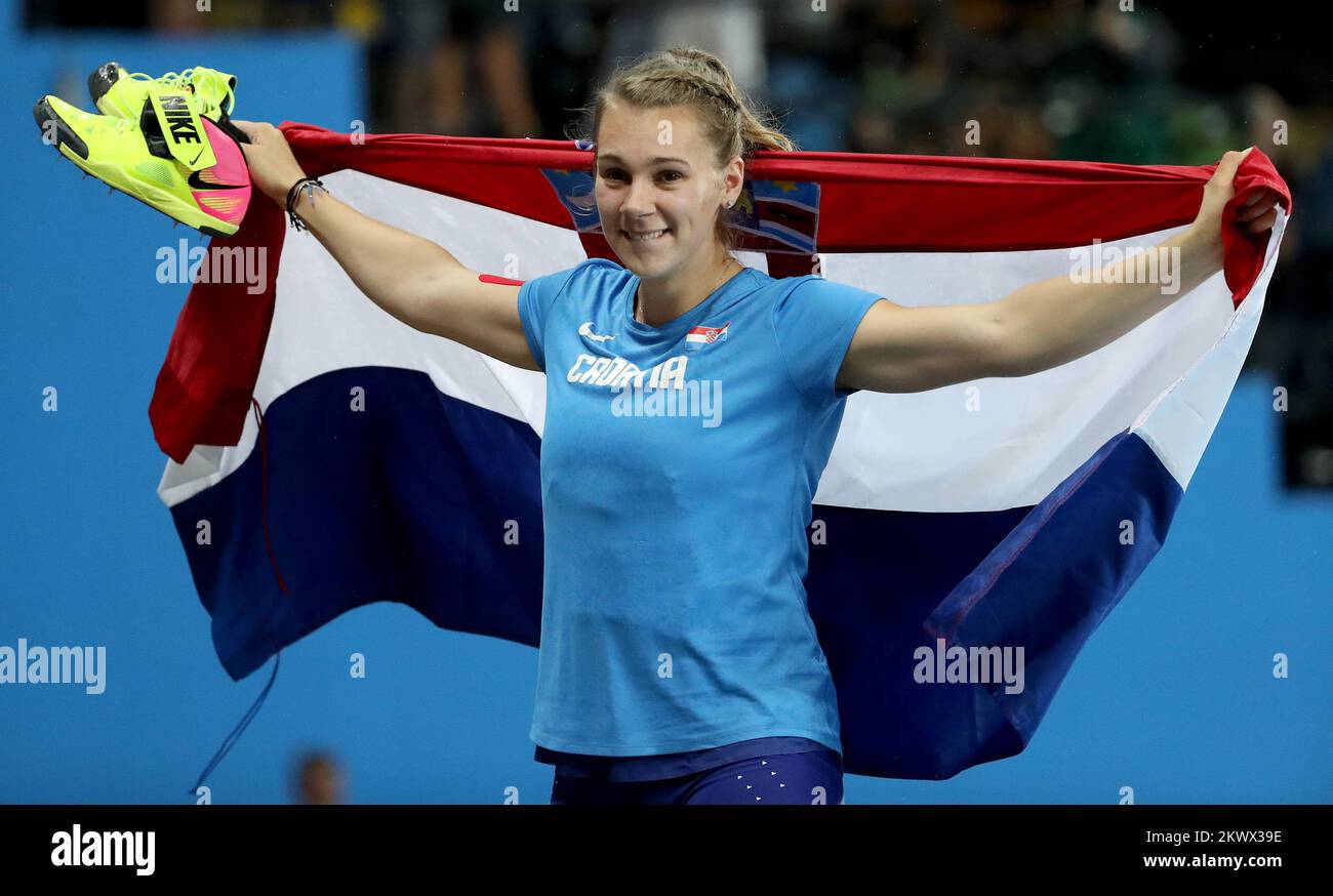 18.08.2016., Rio de Janeiro, Brésil - la croate Sara Kolak a remporté la finale du javelot féminin olympique. La Croat, âgée de 21 ans, a établi un record personnel et un record national avec sa quatrième. Banque D'Images