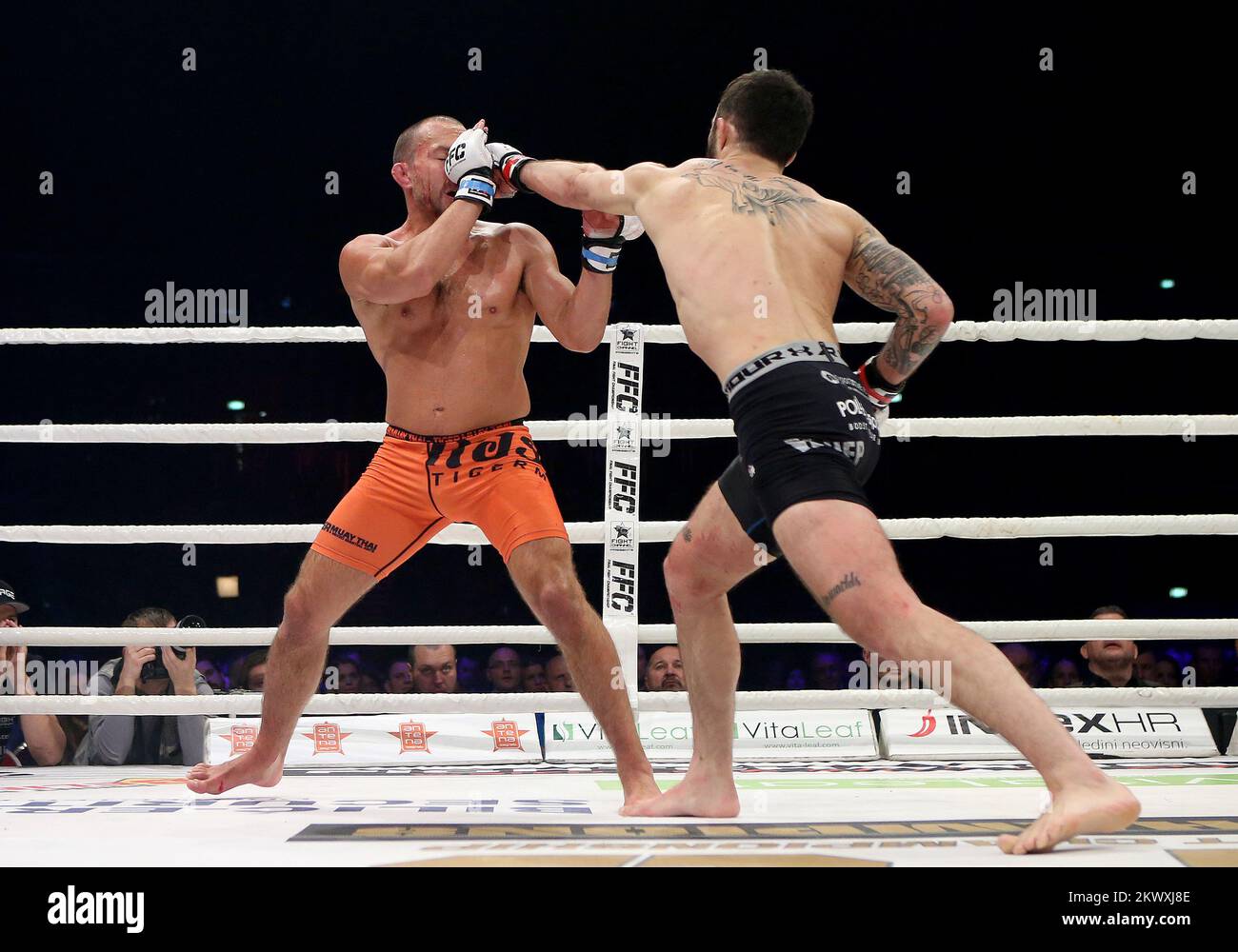 17.12.2016., Zagreb, Arena Zagreb - Championnat final de combat 27, nuit des champions. MMA Fight -66kg, James Brum, Angleterre - Filip Pejic, Croatie. Photo: Igor Kralj/PIXSELL Banque D'Images