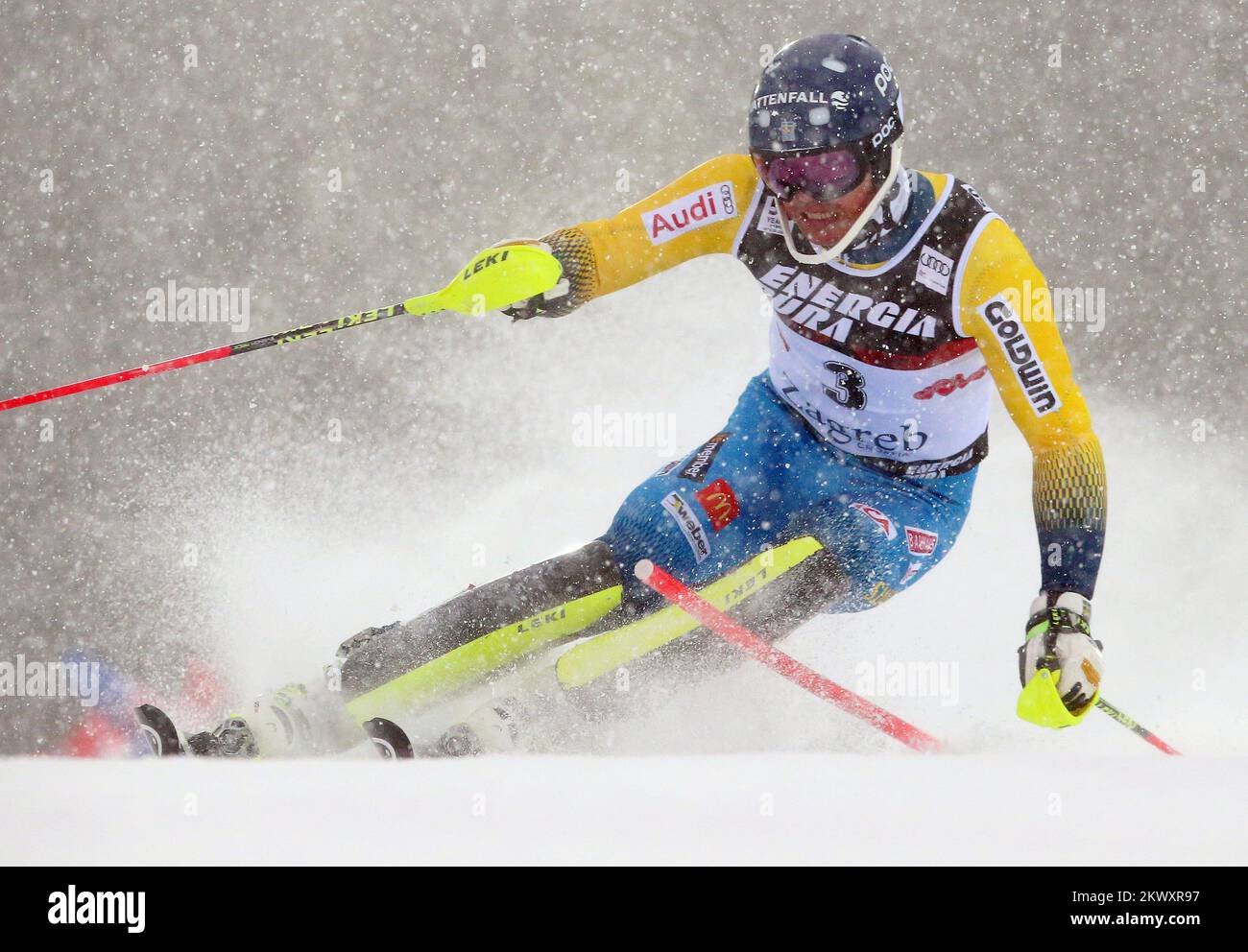 05.01.2017., Croatie, Zagreb - course masculine de slalom de la coupe du monde de ski Audi FIS Snow Queen Trophée sur Sljeme. Andre Myhrer. Banque D'Images