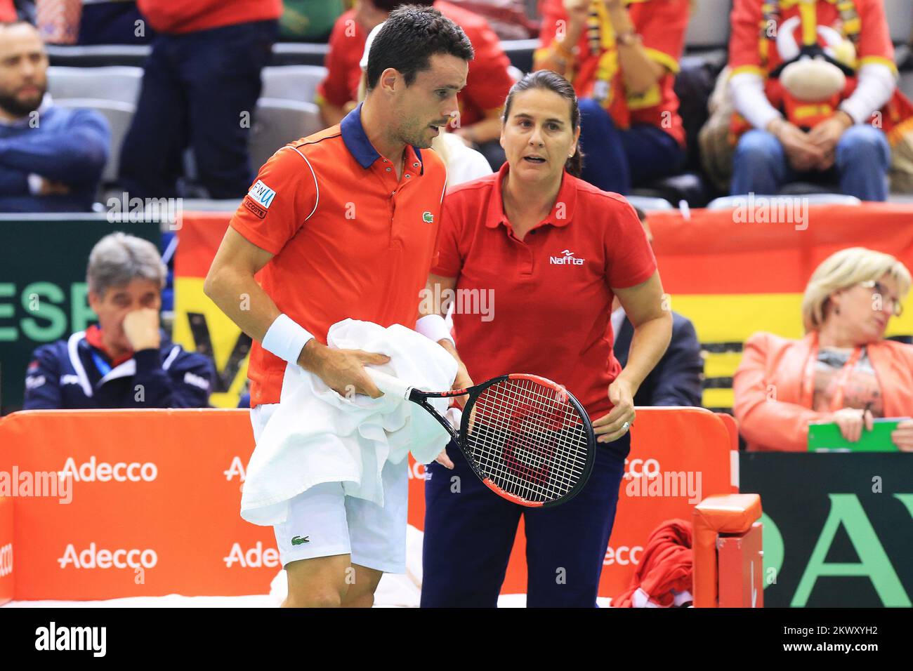 03.02.2017., dvorana Gradski vrt, Osijek - 2017 Davis Cup World Group, premier tour, Croatie contre Espagne. Ante Pavic contre Roberto Bautista Agut. Conchita Martinez photo: Davor Javorovic/PIXSELL Banque D'Images